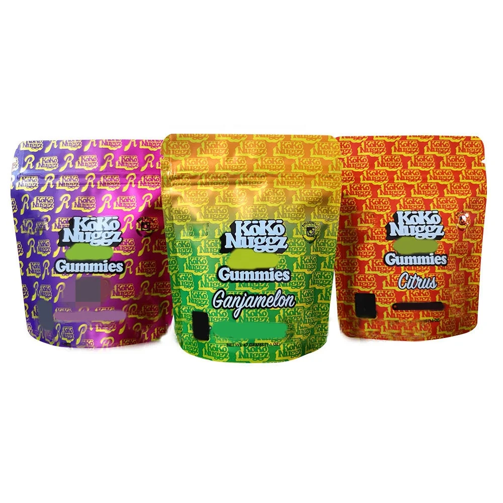 

KOKO NUGGZ Gummies Edibles Ziplock Packaging Bag 3 Flavors Watermelon Orange Blue Raspberry Mylar Plastic bag(No Food)