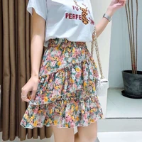 summer korean fashion y2k chiffon short women skirt daisy floral elastic high waisted pleated cupcake slim a line mini skirts