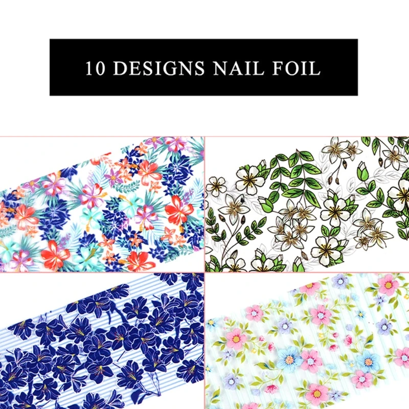 Q1QD 10 Sheets Retro Floral Butterfly Pattern Nail Art Stickers Transfer Foil Paper Starry Sky Flower Decals DIY Manicure