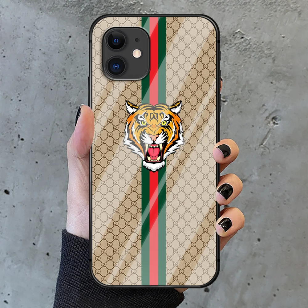 

Italian luxury brand snake tiger bee Phone Tempered Glass Case Cover For IPhone 6 6S 7 8 11 12 X Xr Xs Se 2020 Pro Max Plus Mini