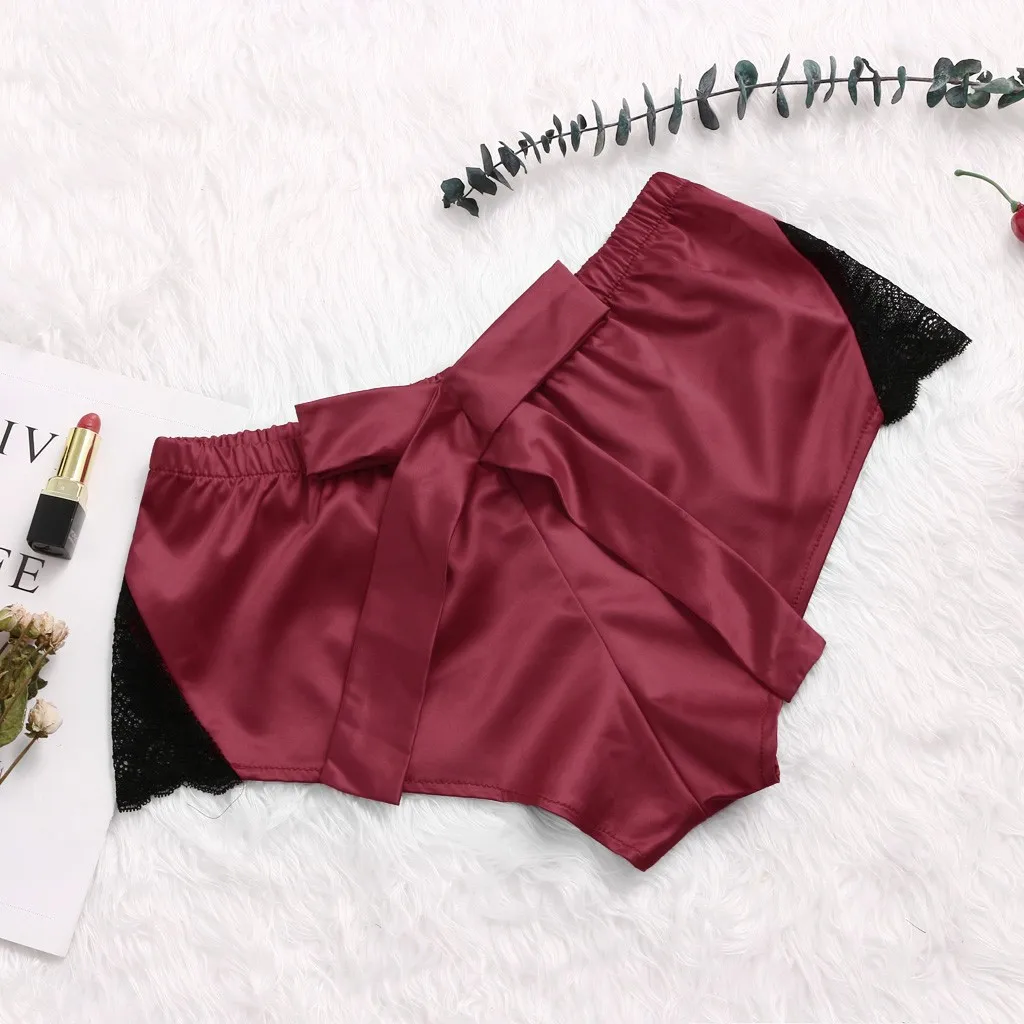 Шелковые атласные шорты 3XL штаны для сна женщин и девушек повседневные кружевные