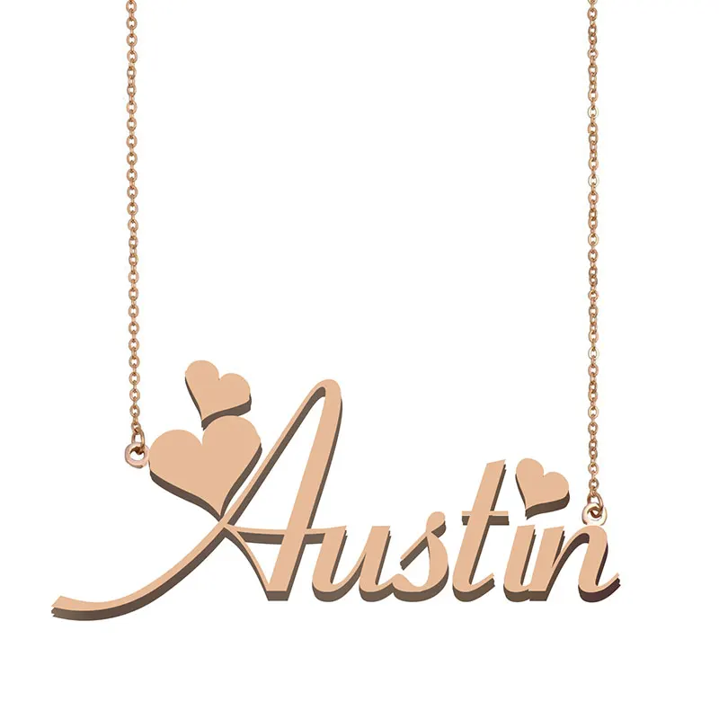 

Name Necklace Austin Personalised Stainless Steel Gold for Women Choker Alphabet Letter Pendant Girls Mom Jewelry Gift
