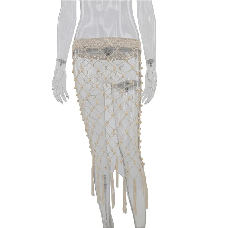 

CHRONSTYLE Women Swimwear Bikini Cover Ups 2021 Sexy See Through Swimsuit Skirts Sheer Tassels Skinny Sarong Bikini Cover Ups