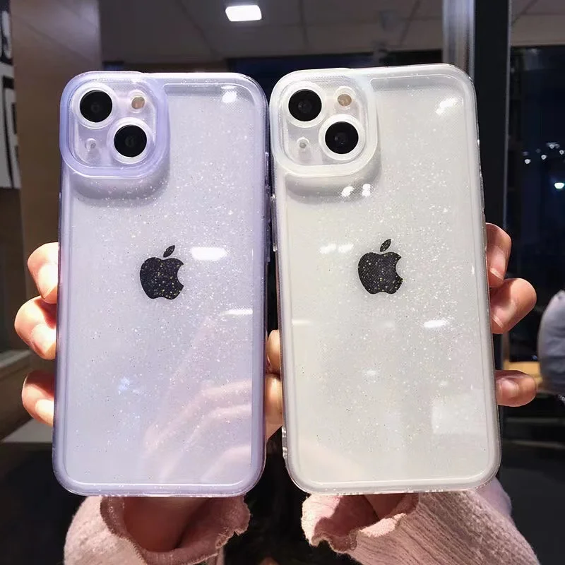 

Glitter Transparent Phone Case For iPhone 13 12 11 Pro Max X XR XS Max 7 8 Plus Soft Shockproof Back Cover