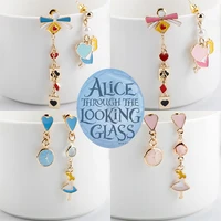 5 style alice wonderland earrings for women princess clock poker card asymmetrical drop earrings fashion jewelry girl ear studs