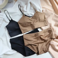 new vest style outer wear beauty back sexy wirefree underwear brief beauty seamless glossy inner suspenders girl white bra set