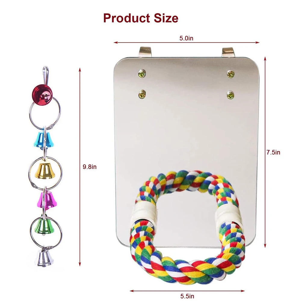 

Mirror Pet Bird Bell Play Toy with Perch For Parrot Parakeet Finch Lovebird