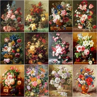 gatyztory 60%c3%9775cm diy painting by numbers vintage flowers paint by numbers for adults picture frames wall photo frame decorat