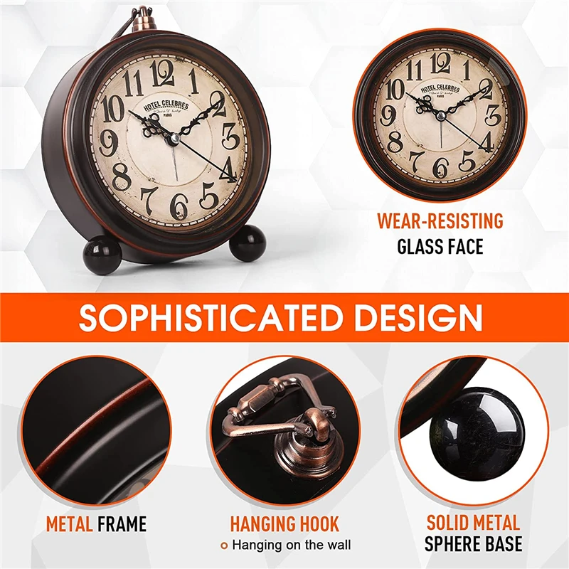 Винтажный Металлический Будильник С Подвесной Батареей Супер Бесшумные