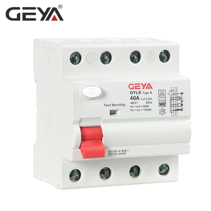 GEYA din-рейку утечки тока на землю выключатель постоянного тока RCCB RCD 4P 63A 30mA Тип B 10KA