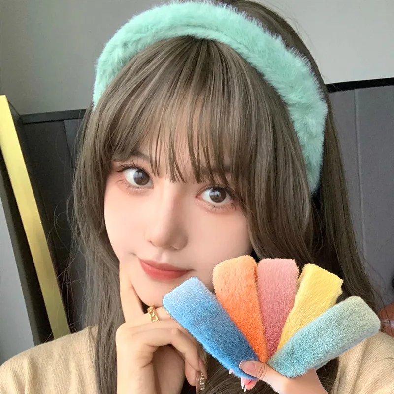 

New Women Girls Colorful Plush Hairbands Wide Hair Hoops Decorate Autumn Winter Headband Headwear Fashion Hair Accessories