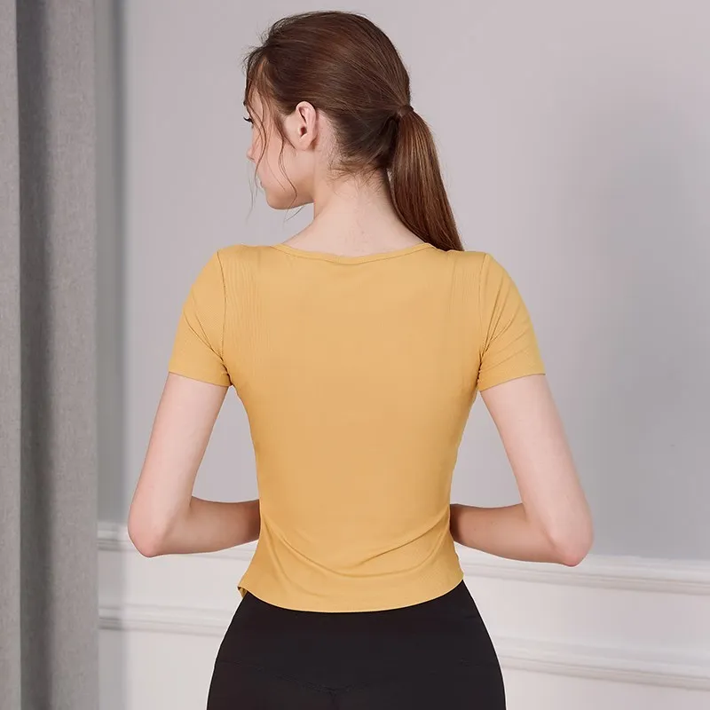 Fitness Women T Shirts Elastic  Slim Sports Running Mesh Yoga Short Sleeve Jerseys Yoga Top Womens Gym Shirt Sportwear Tees