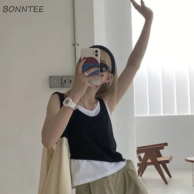 

Майка женская из двух предметов, простой свободный шикарный модный топ с открытыми плечами в Корейском стиле, уличная одежда для бега, лето