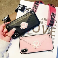 cat claw cell wallet phone case for iphone12 case 11 xs max xr 6 6s x 7 8 plus leather card slot with shoulder strap cover