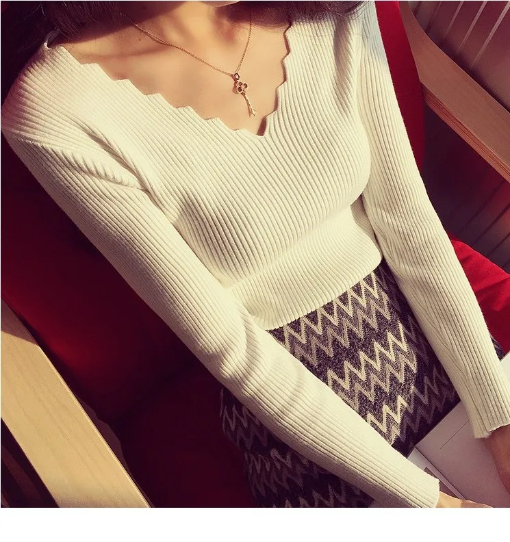 Womens Sweaters Winter Clothes Women Knitted Pullover V Neck Sweater Women Solid Slim Casual Autumn Knit Tops Ladies Jumper