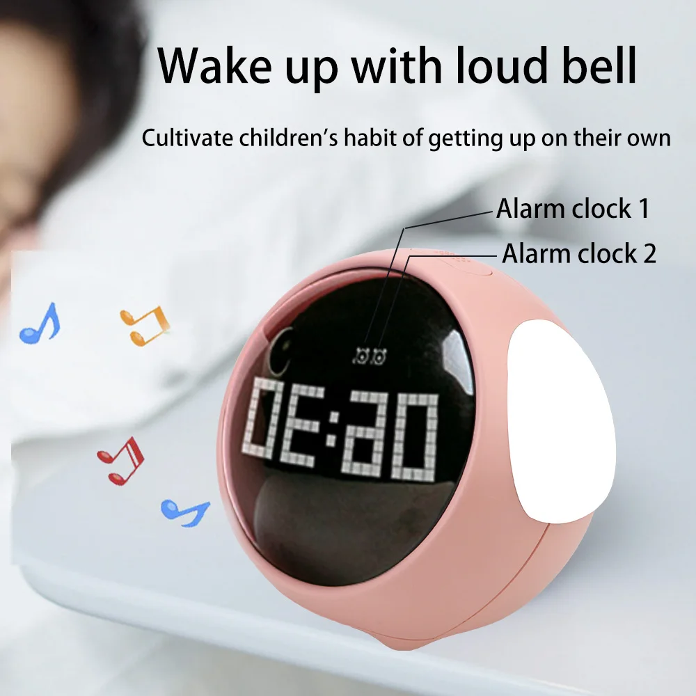 

For Home Cute Expression Alarm Clock Night Light Voice Controlled Light Digital LED Multifunctional Child Alarm Clock