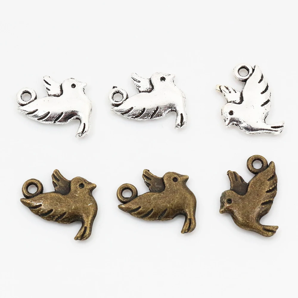 

14x10mm 30pcs Antique Silver Plated and Bronze Plated Bird Handmade Charms Pendant:DIY for bracelet necklace