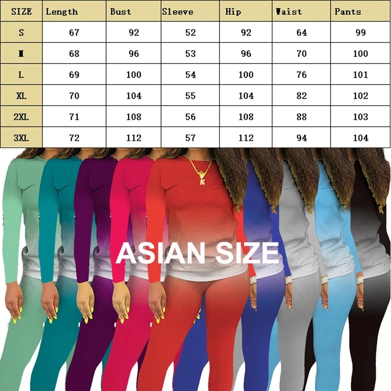 

2021 Spring Autumn Tracksuit Women 2 Piece Set Casual Sports Gradient Print Top+Pants Sweatsuit Outfits Pullover Female Clothing