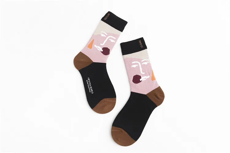 8108-2 Женские носки в стиле унисекс с масляными рисунками, 100 хлопок, Harajuku, цветные женские носки средней длины, 1 пара, размер 35-43, рождественские подарки - Цвет: 8108-2