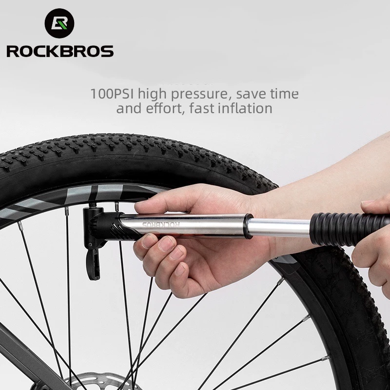 ROCKBROS Bike Pump 100PSI FV AV Gas Nozzle Bicyle MTB Road Mini Portable Air Inflator Stainless Alloy Cycling Accessories | Спорт и