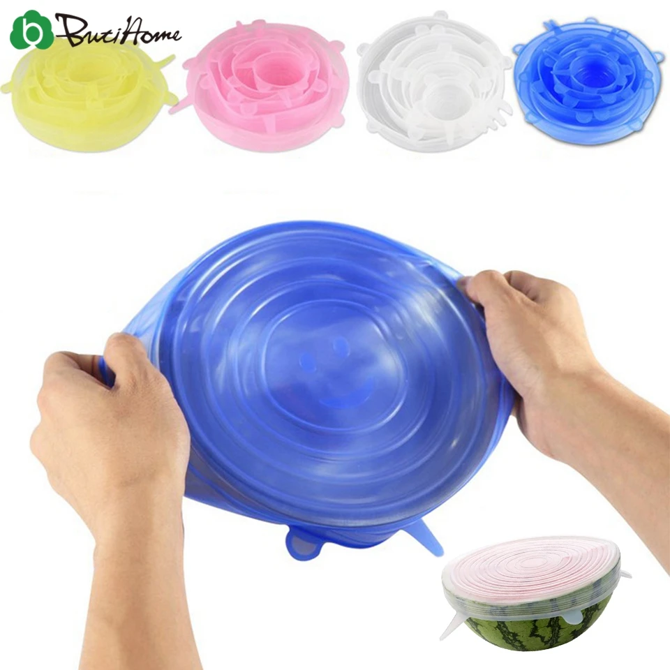 6 шт./компл. многоразовые силиконовые стрейч крышки универсальная Еда свежий