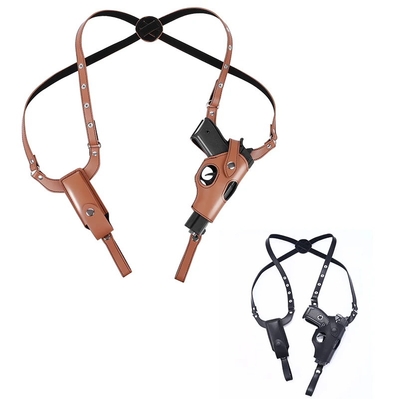 

Tactical Stealth Holster Military Leather Underarm Holster For Right Hand Glock 17 Hunting Gun Bag Carrier with Mag Pouch