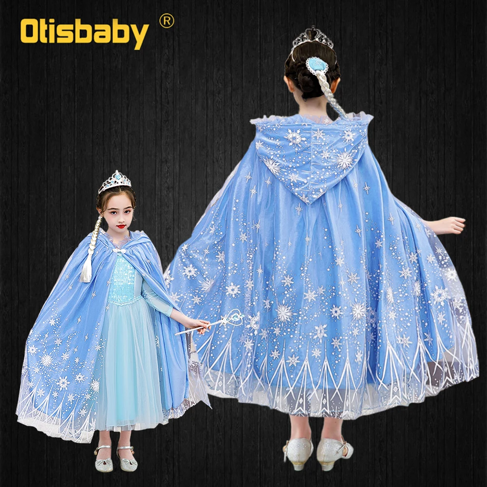 

Winter Girls Velvet Hooded Cloak Blue Pink Purple Thickening Cape Snowflake Princess Dress Up Elsa Aurora Sofia Rapunzel Costume