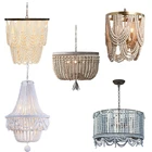 ВинтажнаяРетролюстра из белого дерева, большаядеревяннаялюстра из бисера для спальникухнидетейгостиной, подвесной светильник