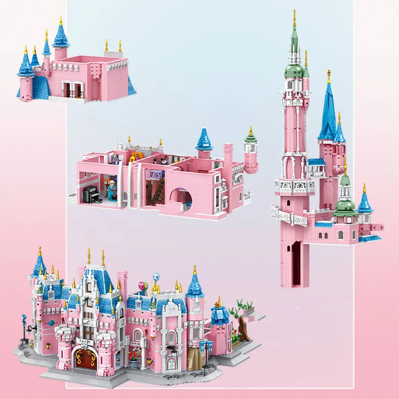 

9963 PCS 613003 City Street View Series Big Pink Girl Magic Fantasy Dream Castle Building Blocks Bricks Christmas Gifts for Kids