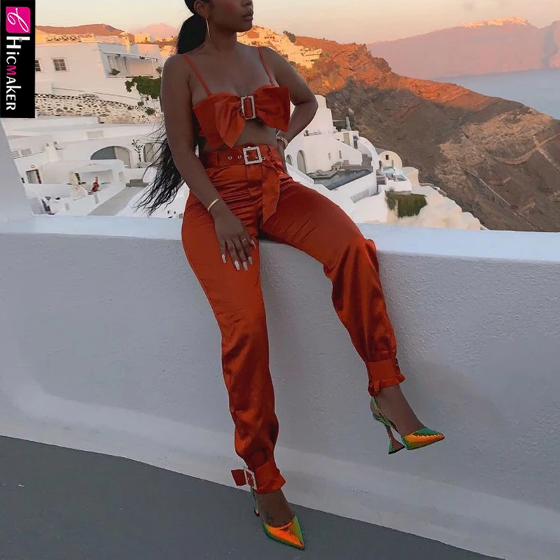 Женский комплект из двух предметов топ с бантом и бриллиантовой пряжкой брюки