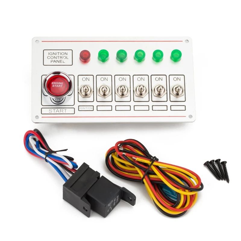 

Car Switch Panel for Racing Ignition Switch 6 Toggle Quick Off Switch Engine Start Button 6 Indicator Light 12V 40A