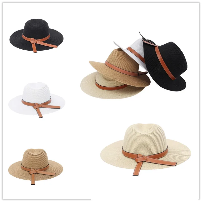 

Summer Big Edge Fedora Hat Women Men Felt Hats With Leather Bow Decor Panama Hat Paper Chapeau Sombrero