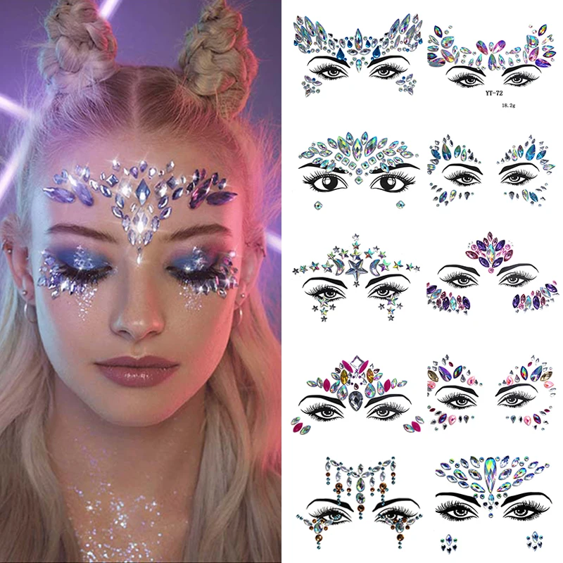 3D Sexy Face Tattoo Stickers Face Decoration Temporary Tattoos Glitter Fake Tattoo Rhinestones For Woman Party Face Jewels Tatoo