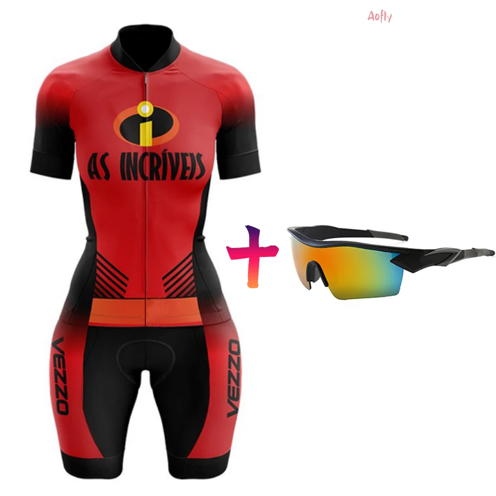 2021 Vezzo Women's Cycling Skinsuit Short Sleeve Bike Clothing Female Triathlon Running Cycling Swimming Sports Jumpsuit 9D Gel