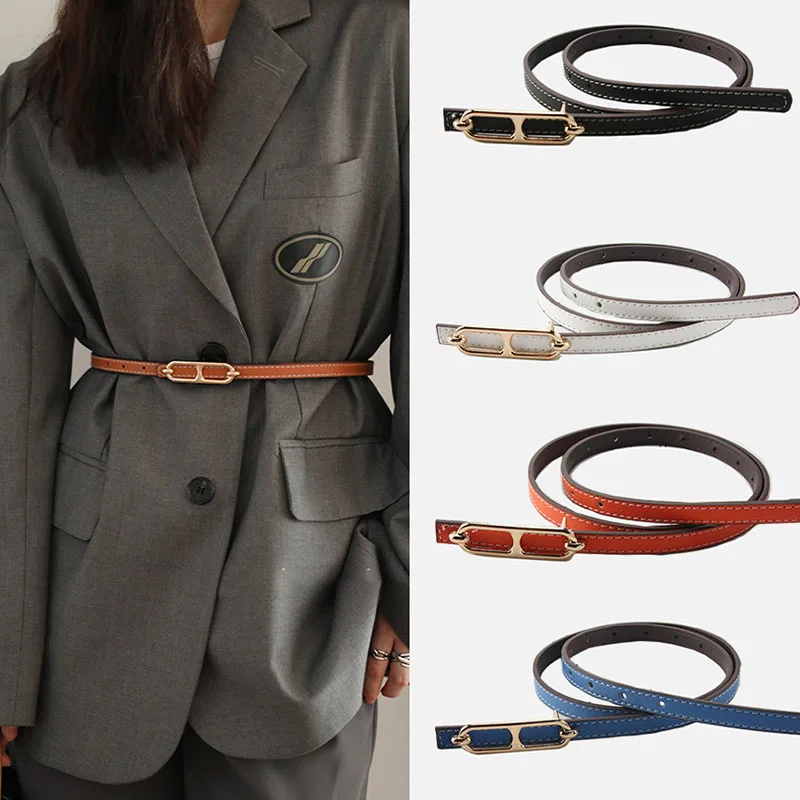 

Punk Women Belts PU Leather Skinny Luxury Brand Thin Belt Candy Colors Leather Waist strap Female Waistband All-Match Dress