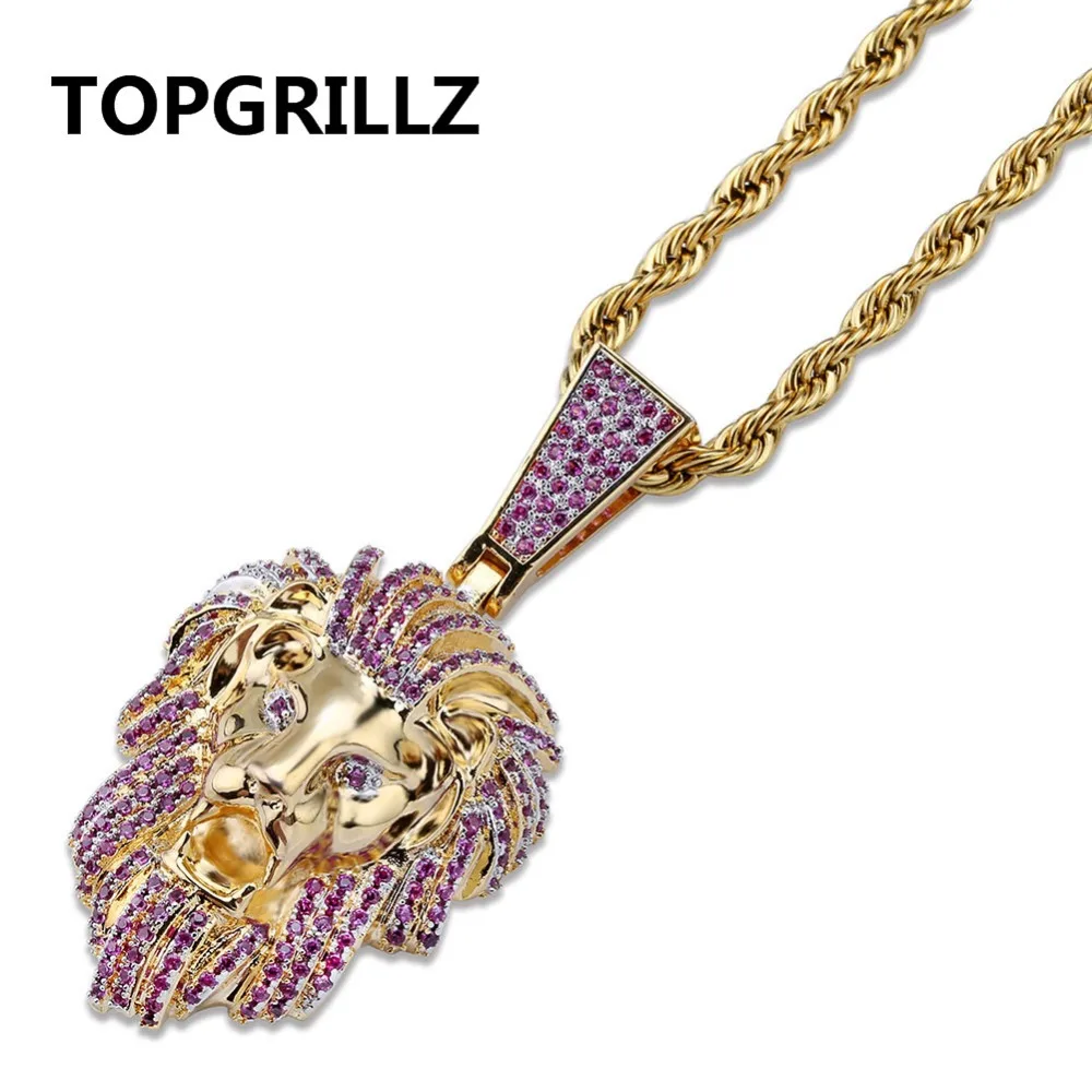 TOPGRILLZ хип-хоп позолоченное микро кубическое циркониевое ожерелье с подвеской в виде головы льва для мужчин Ювелирные изделия Подарки