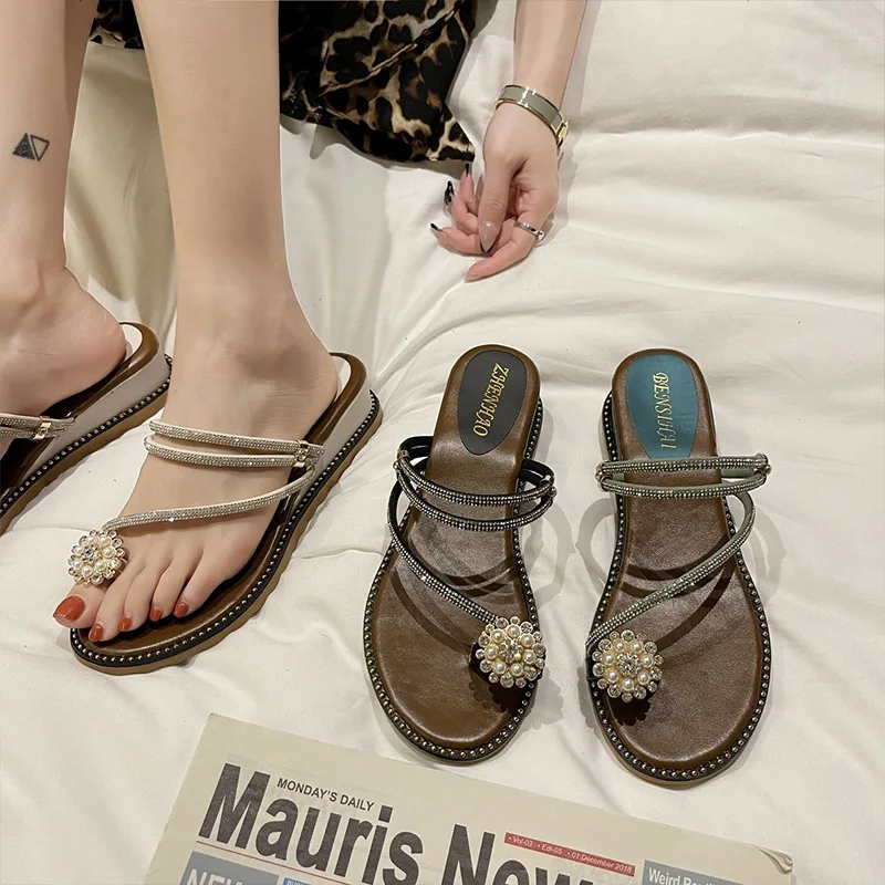 

Slippers Casual Shoes Rubber Flip Flops Med Glitter Slides Slipers Women Lady On A Wedge Luxury Hawaiian Jelly Summer 2021 Girl