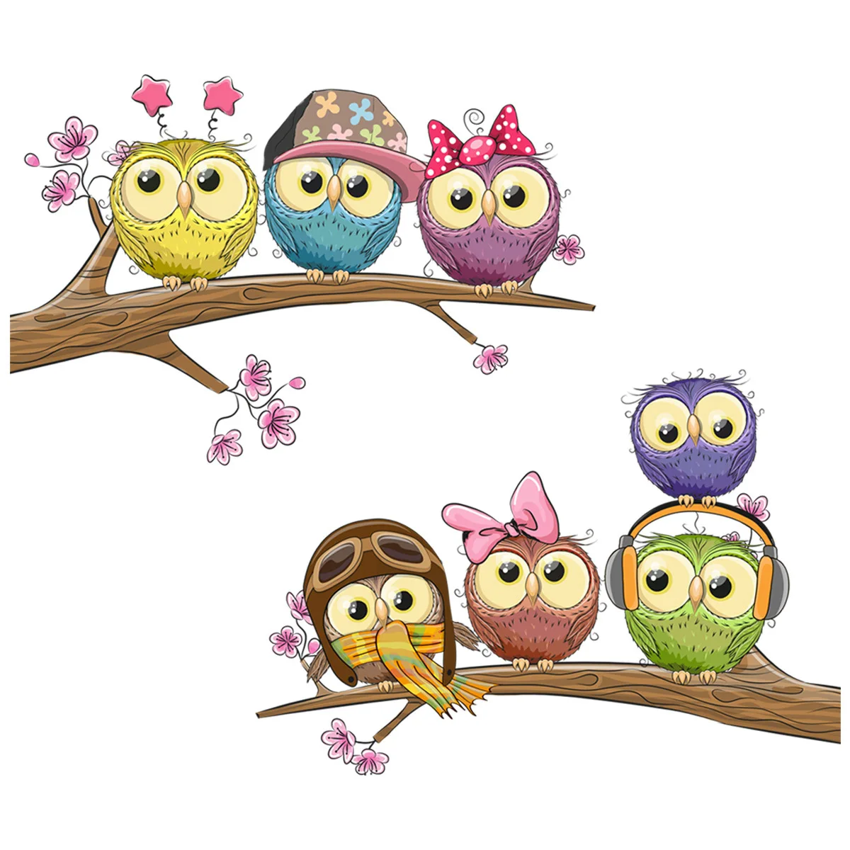 

Cute Owls on The Tree Wall Stickers for Kids Rooms Decor Aesthetic Poster Boy Girl Bedroom Wall Decoration Cartoon Wallstickers