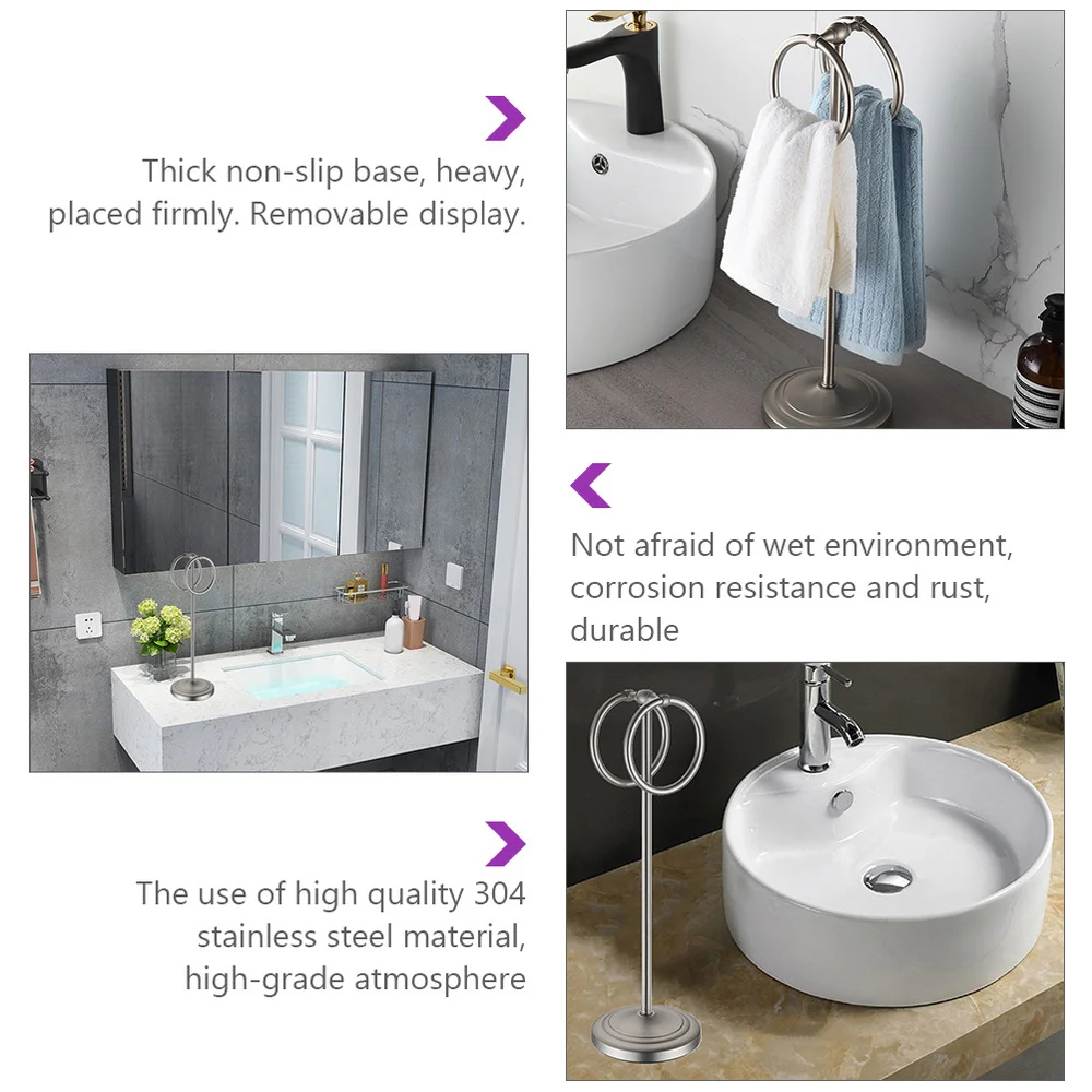 

1Pc Stainless Steel Double Rings Towel Rack Hanger Practical Towel Holder