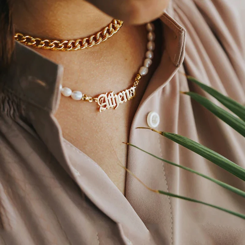 Handmade Custom Stainless Steel Name Necklace Various Punk Chain Selection Fashion Charm Personalized Jewelry Gift Couple Choker