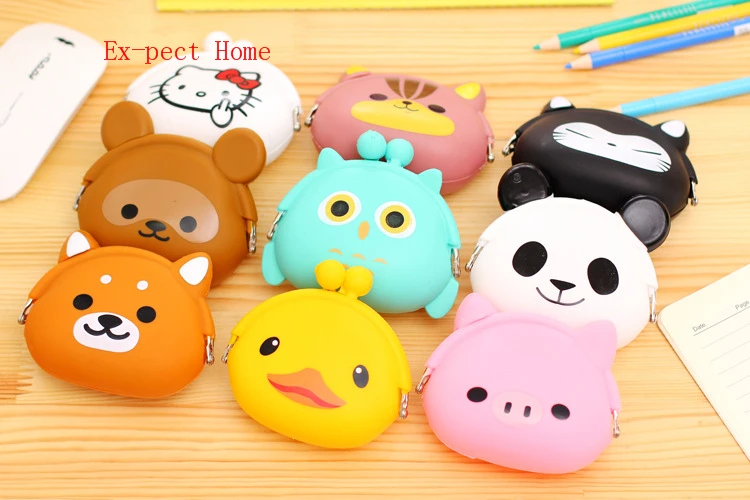 Monedero de silicona de animales para mujer, monedero japon&eacute;s de gelatina de Color caramelo, Mini billetera para llaves, 100 unids/lote-1