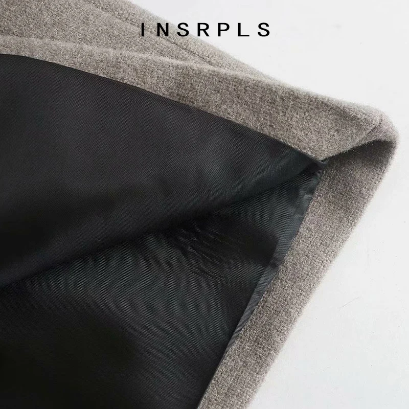 

INSRPLS Women Fashion With Belt Loose Woolen Coat Vintage Long Sleeve Pockets Female Outerwear Chic Overcoat