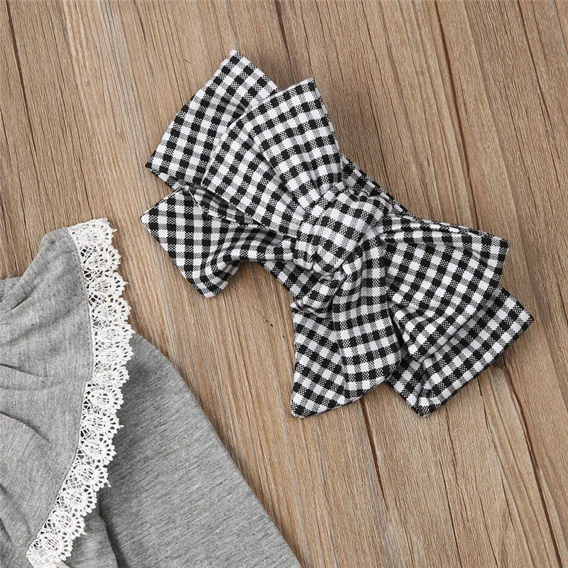 Комплект одежды в клетку с оборками для маленьких девочек кружевной топ + длинные