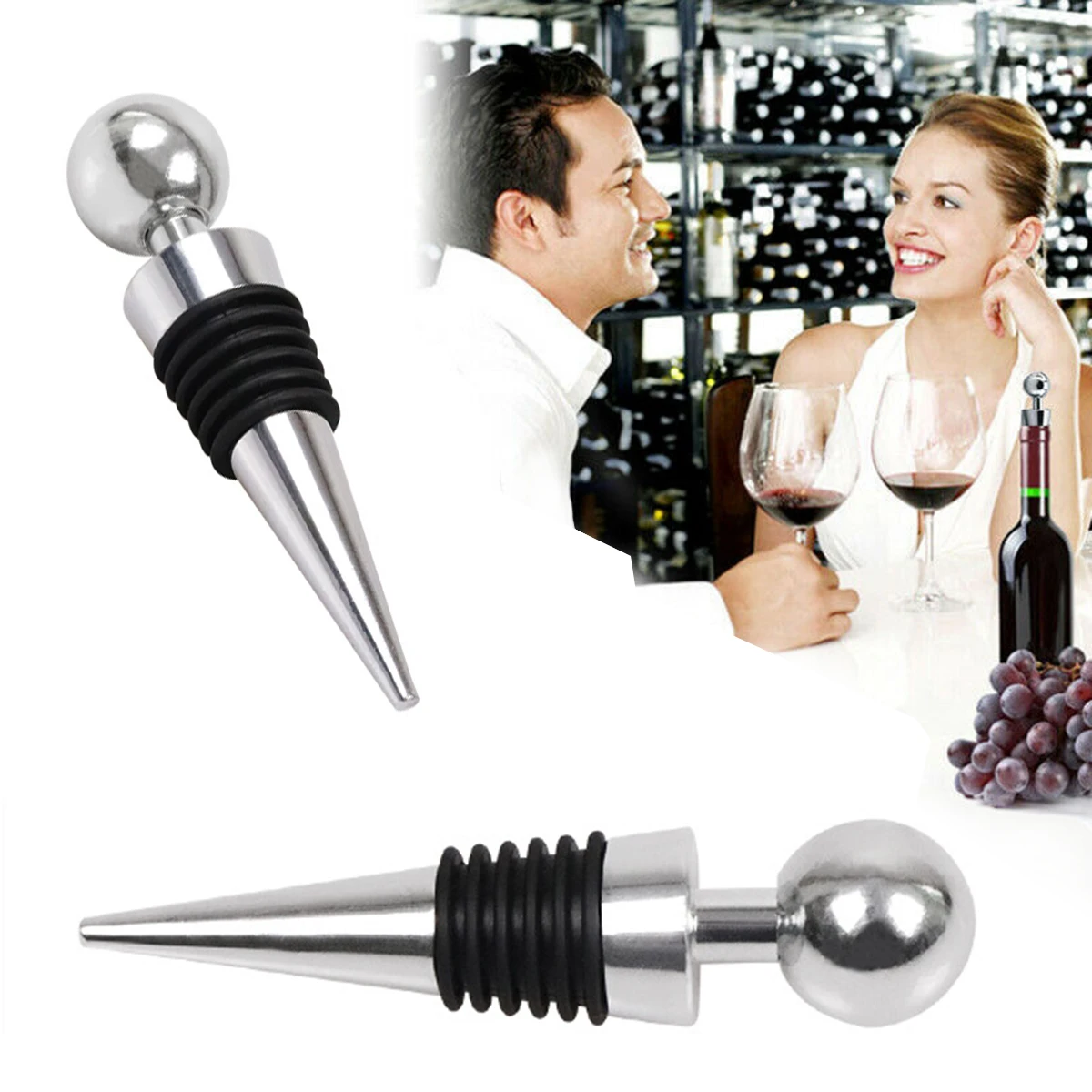 

2Pcs Stainless Steel Wine Stopper Vacuum Sealed Beer Beverage Stoppers Cork for Bottle Cap Storage Twist Plug Kitchen Bar Tool