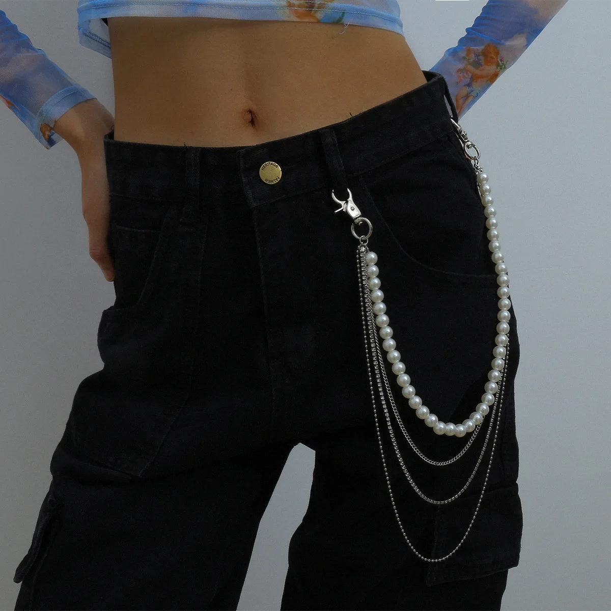 

New Summer Vintage Imitation Pearl Pants Chain Street Cool Chic Women Charm Beads Keychain Luxury Trousers Chain Fashion Jewelry