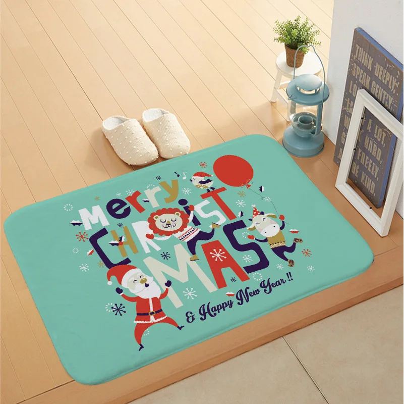 

Christmas Coral Velvet Mat Home Bar Christmas Decoration Getting Started Ottoman Door Mat Bathroom Decoration Non-slip Ottoman