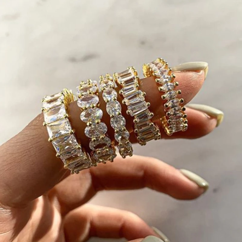 

UILZ Luxury Gold Color Wedding Rings for Women Top Quality AAA Cubic Zircon Engagement Cocktail Banquet Finger Rings