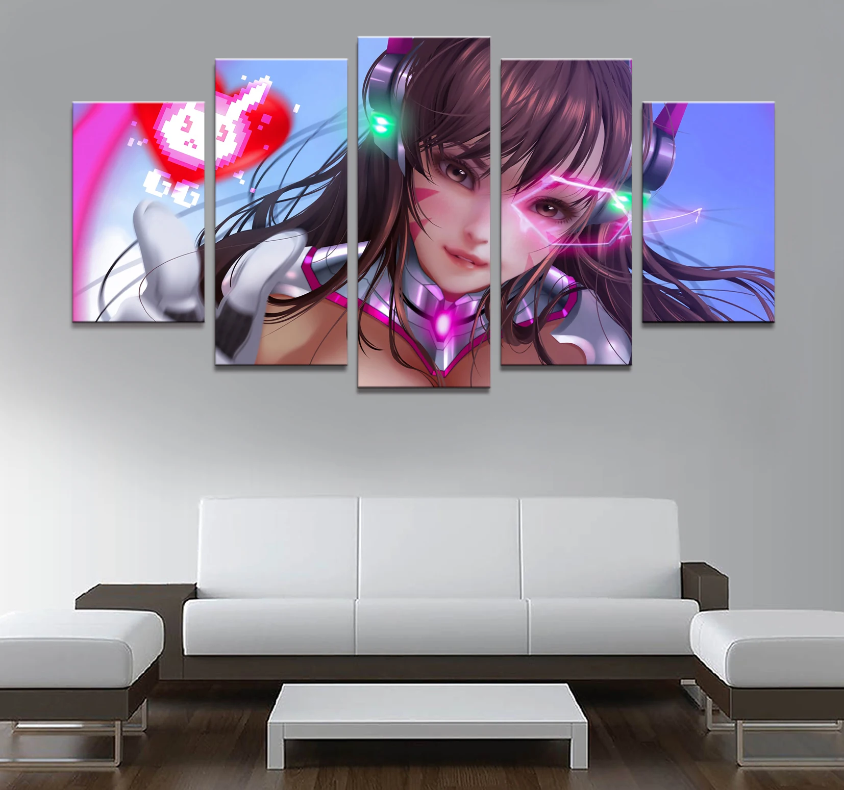 Домашний декор плакат HD фотографии печать холст 5 шт. модульная D. Va Overwatch игра