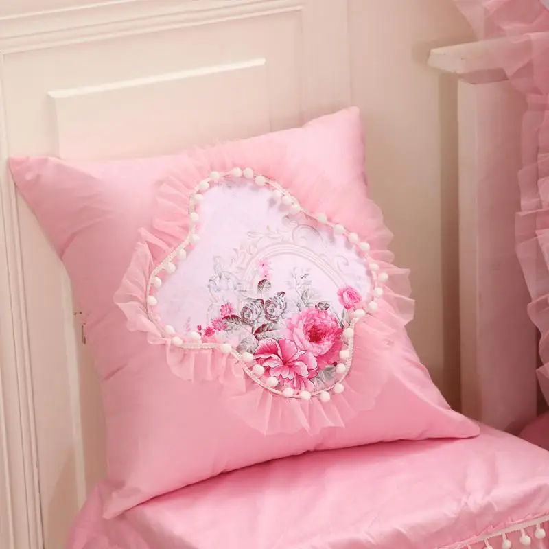 Роскошный розовый кружевной комплект постельного белья принцессы в Корейском