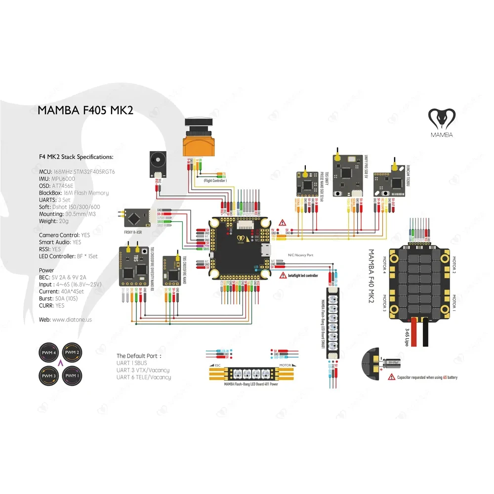Контроллер полета MAMBA F405 MK2 Betaflight и F40 40A 3 6S DSHOT600 бесщеточный ESC для RC FPV гоночного